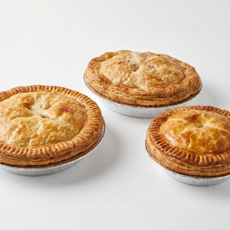 Selection of three different South African meat pies from Brett's Biltong