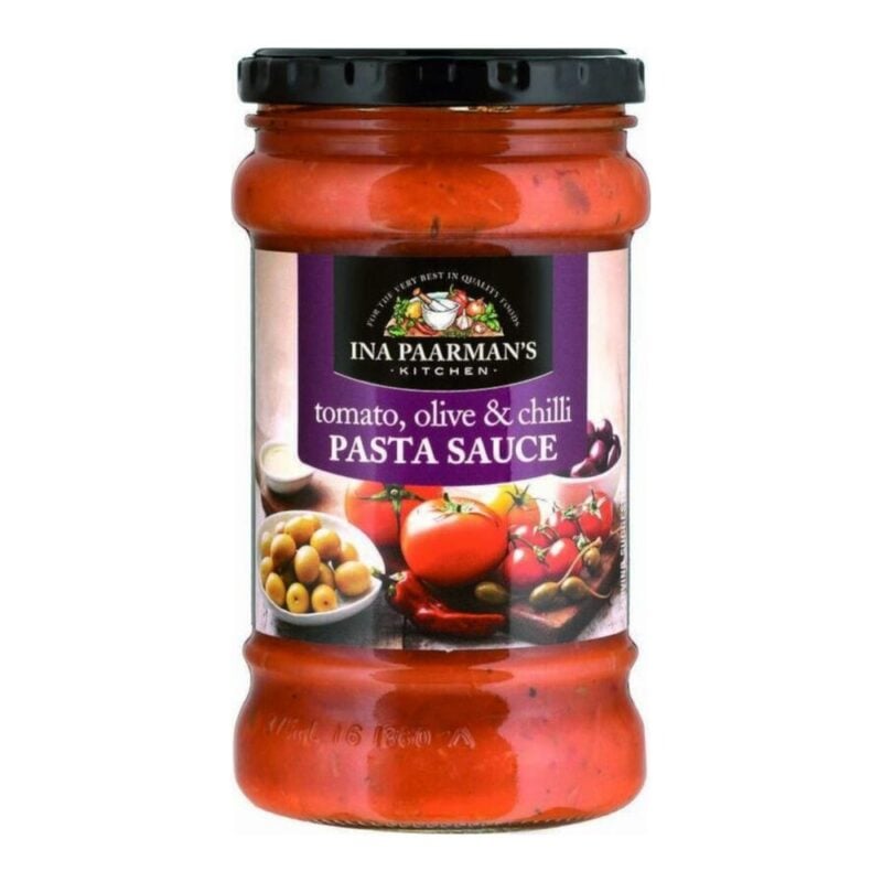 Ina Paarman's Tomato, Olive and Chilli pasta sauce jar